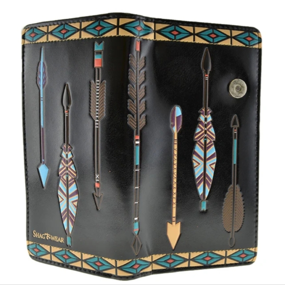 shagwear Handbags - Shagwear Wallet Vegan Leather Aztec Arrow Indigenous Clutch Purse Black